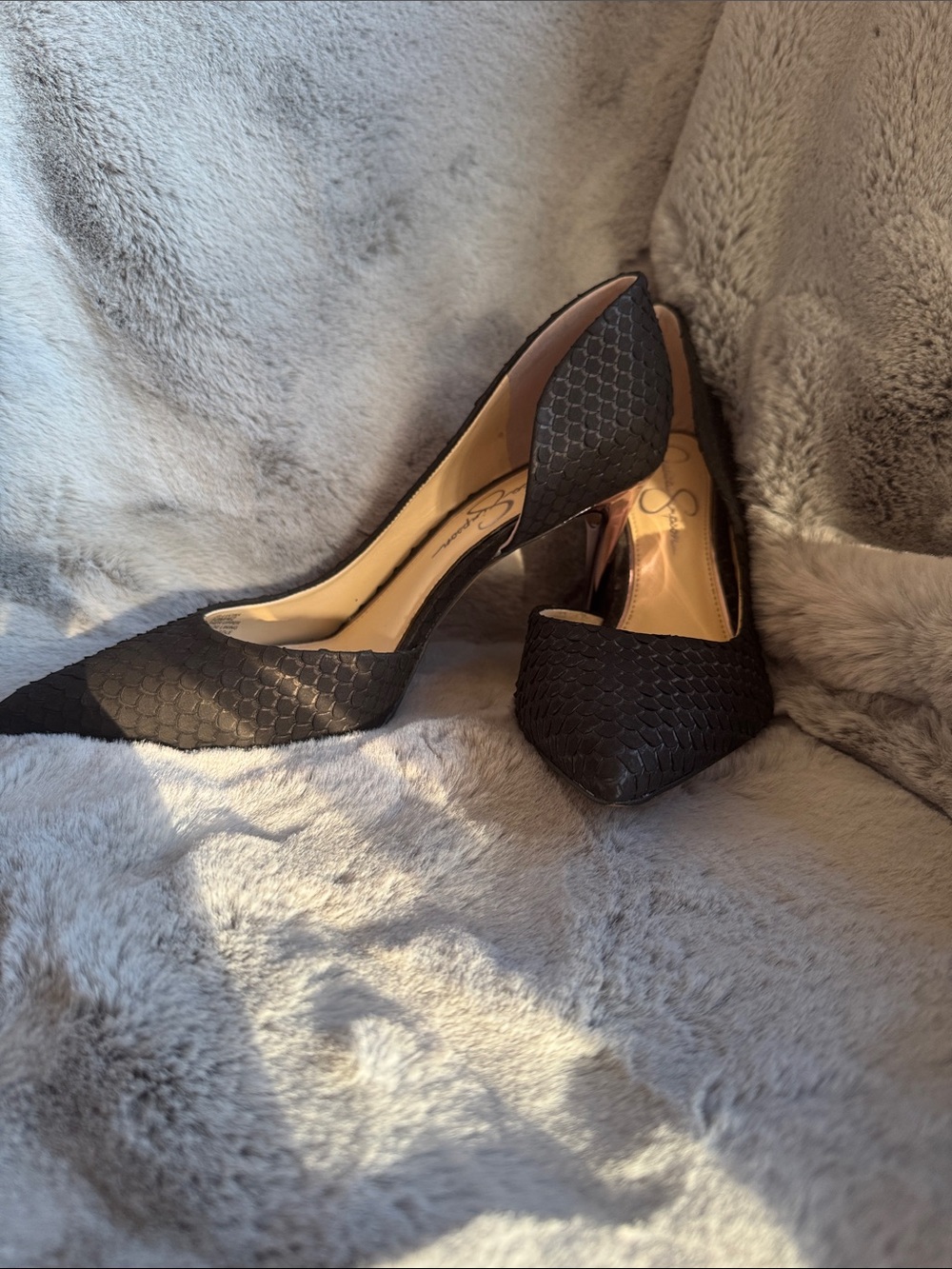 Jessica Simpson Black Textured Pointed-Toe D'Orsay Pumps